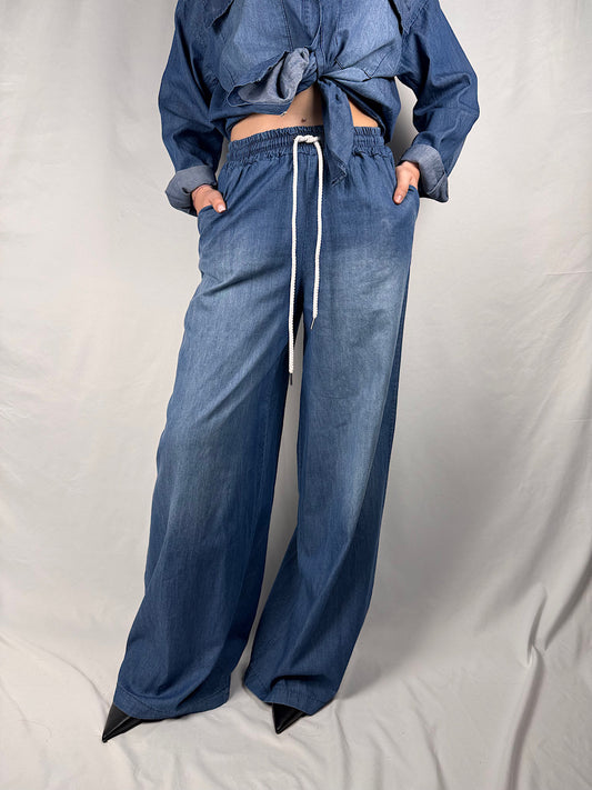 Pantalone Effetto Jeans in Chambray Vicolo
