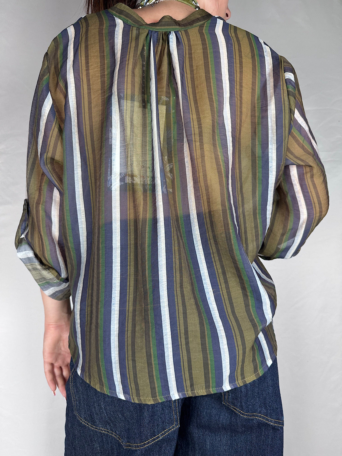 Camicia con Collana Righe "Nomad" HaveOne Verde/Blu/Panna