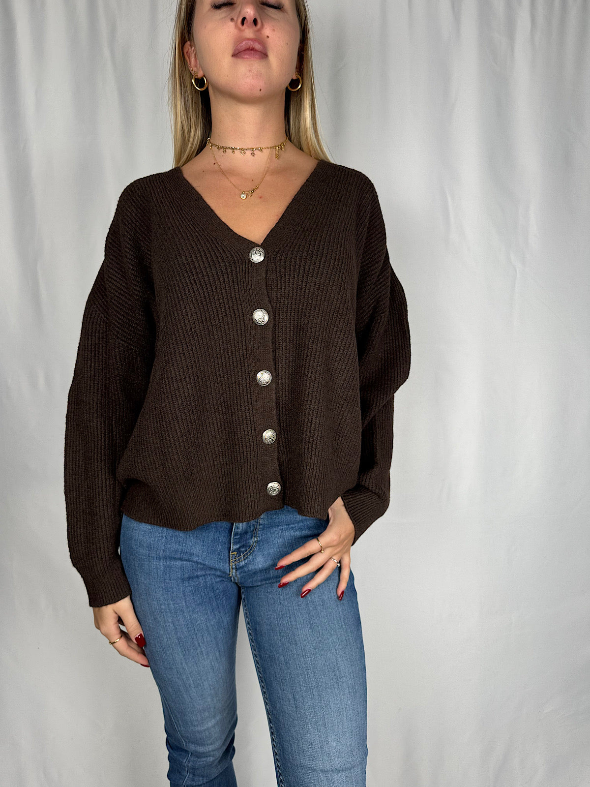 Cardigan con Bottone Gioiello Caffè SusyMix