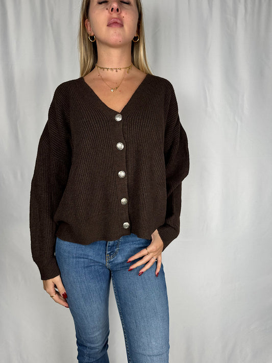 Cardigan con Bottone Gioiello Caffè SusyMix