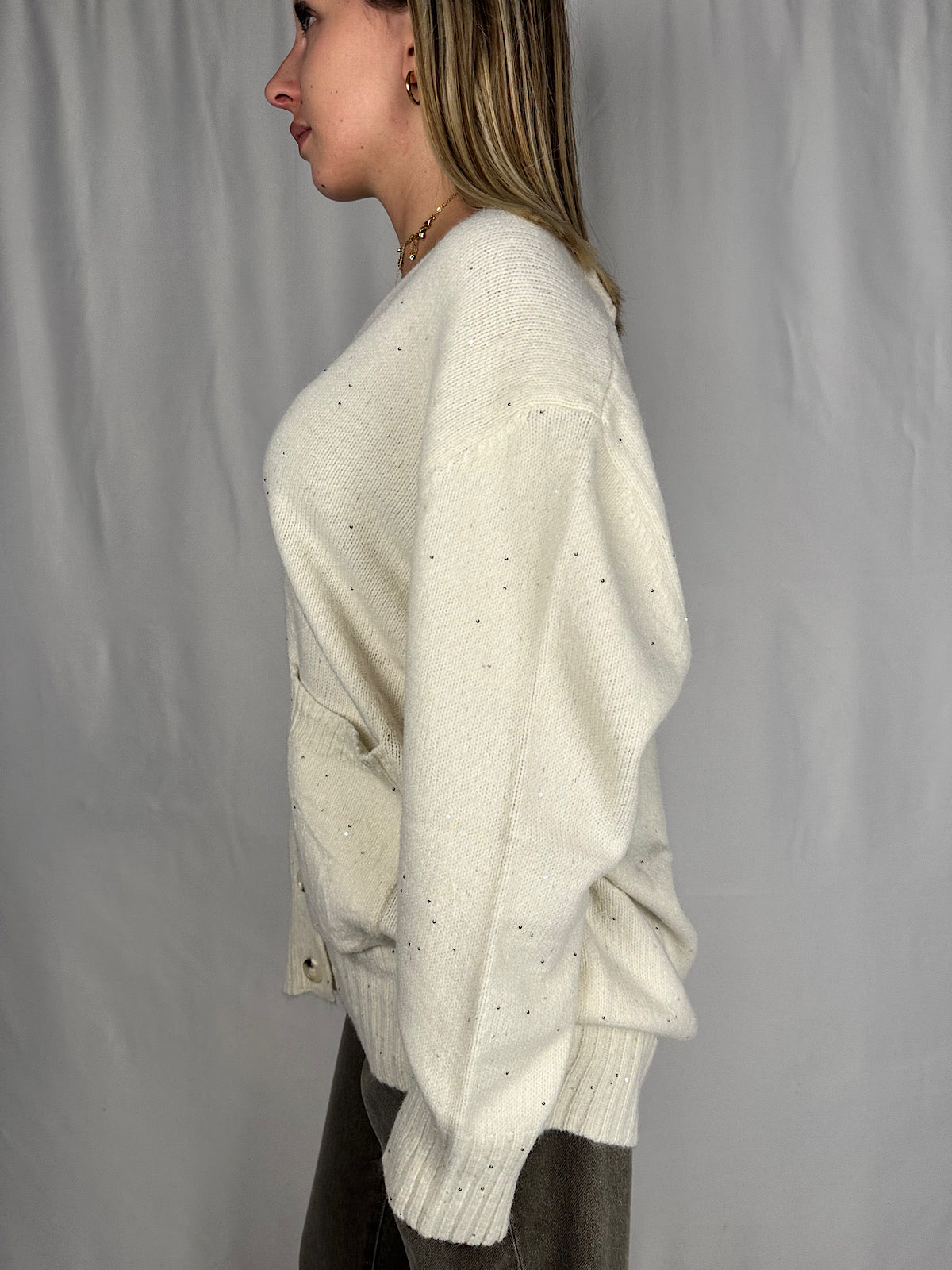 Cardigan con Pailletes Crema SusyMix