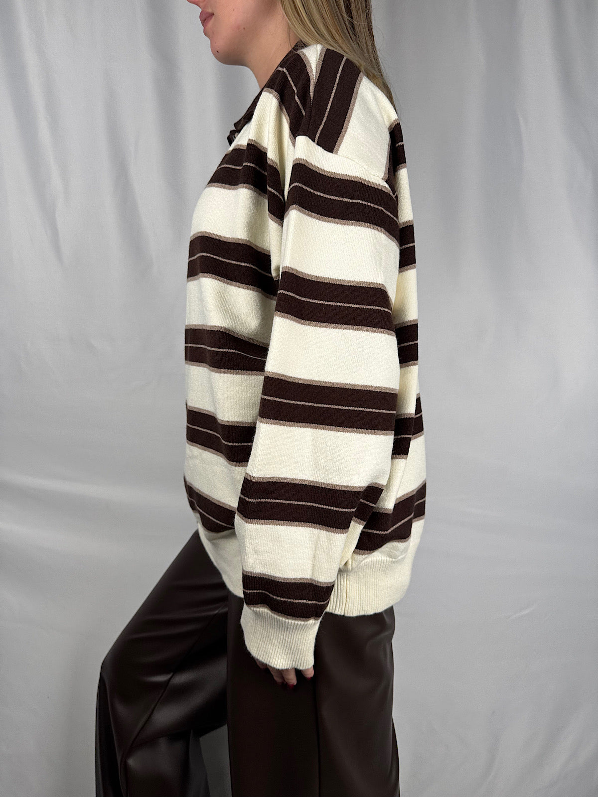 Polo a Righe Beige e Marrone Armonia