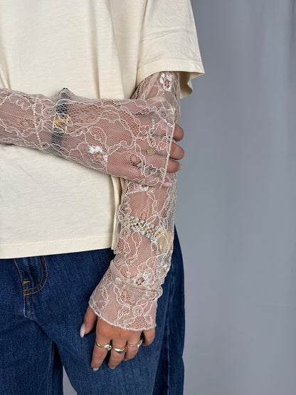 T-Shirt con Maniche in Pizzo Panna Susy Mix