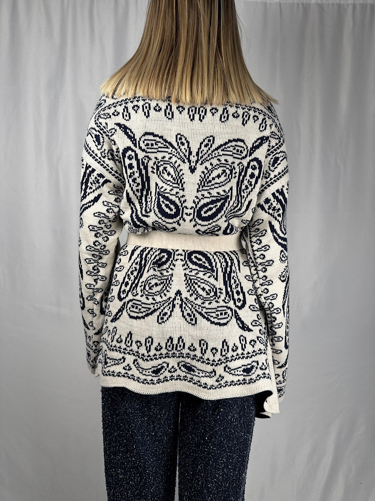 Cardigan Fantasia Bandana Bianco e Blu Armonia