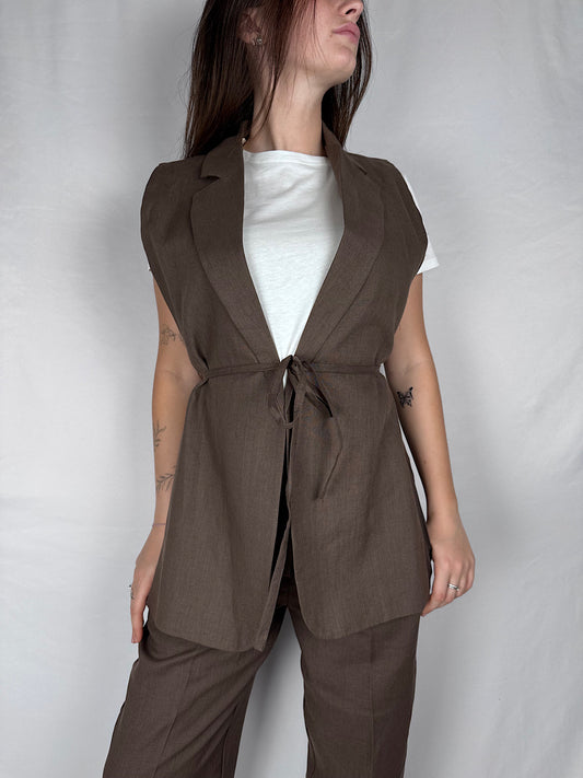 Gilet con Fianchi Aperti in Lino Vicolo Moro