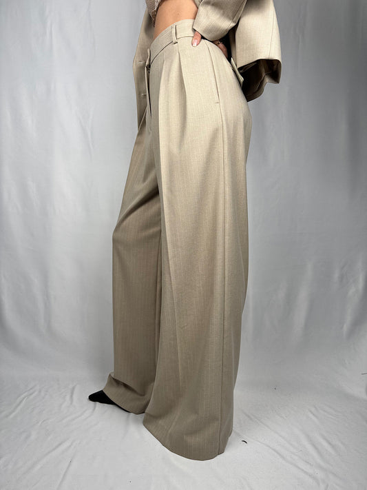 Pantalone Ampio Gessato Vicolo Beige