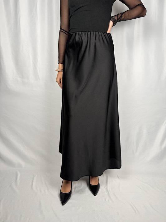 Gonna Effetto Satin Nero Armonia