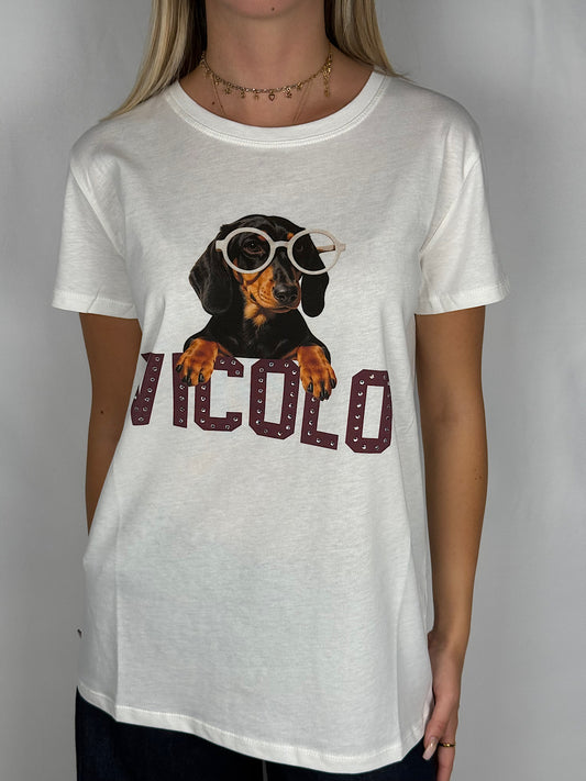 T-Shirt con Stampa Vicolo Bianca