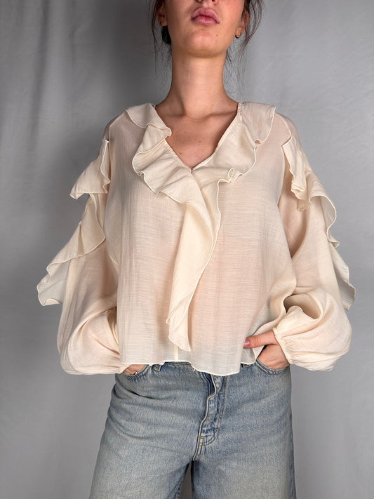 Blusa  con Volant Tensione In Burro