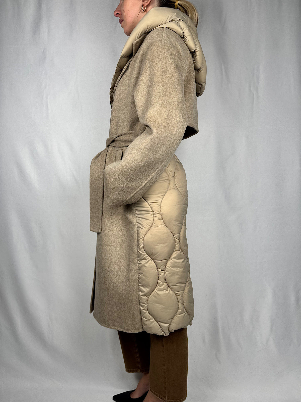 Cappotto con Inserti Piumino Beige Vicolo
