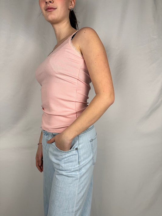 Canotta Costine Dettaglio Pizzo Armonia Rosa