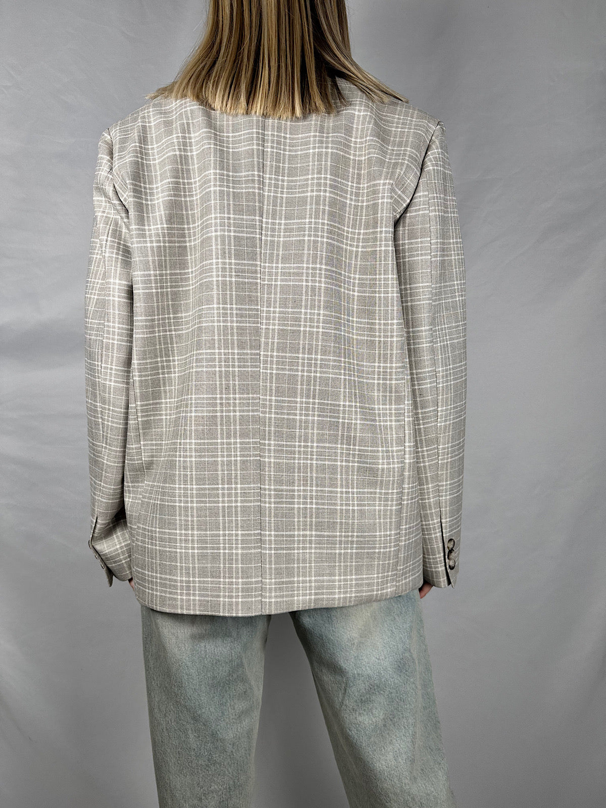 Giacca Collo Alto a Quadri Beige Vicolo