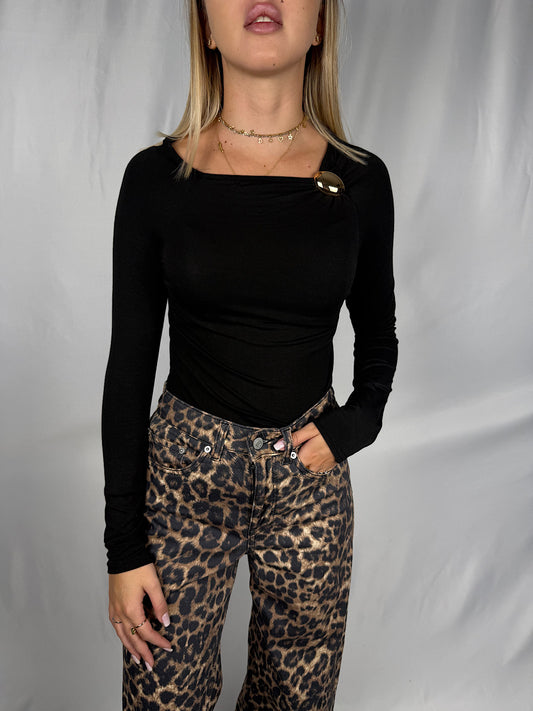 Maglia a Maniche Lunghe con Gioiello SusyMix Nera