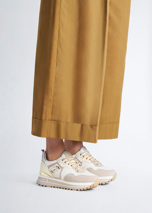 Sneakers Platform In Suede e Mesh Sand/Yellow
