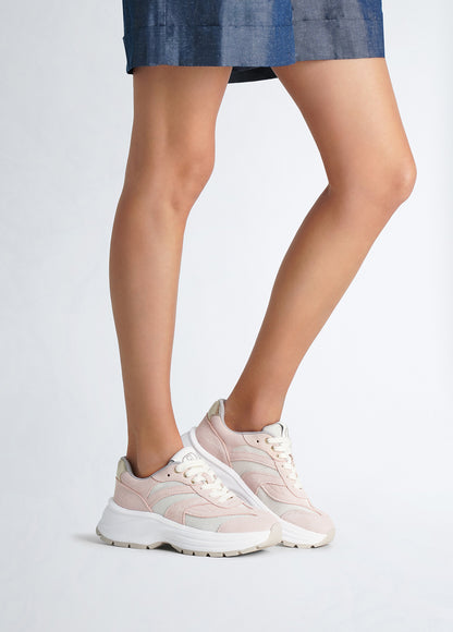 Sneakers In Suede e Brighty Mesh Nude/White