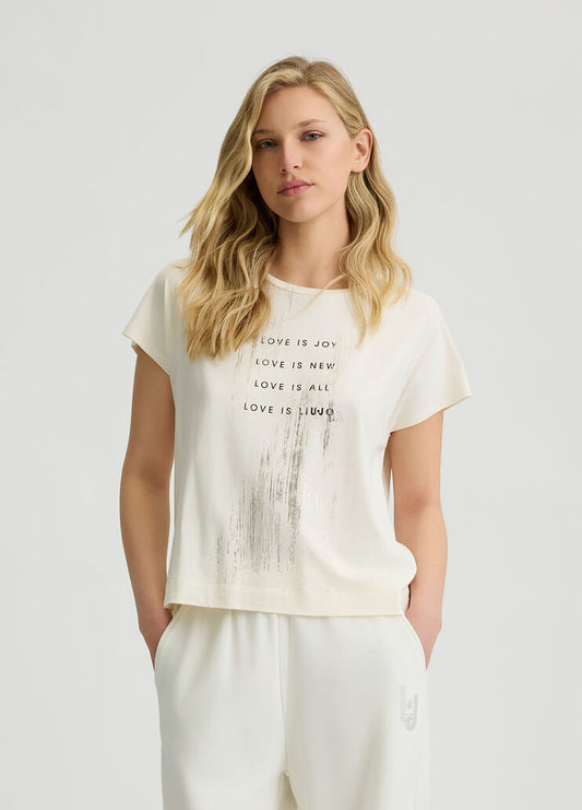 T-Shirt Liu Jo Better In Cotone Panna