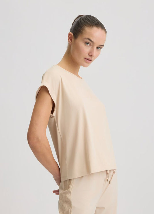 T-Shirt Beige In Cotone con Scritta