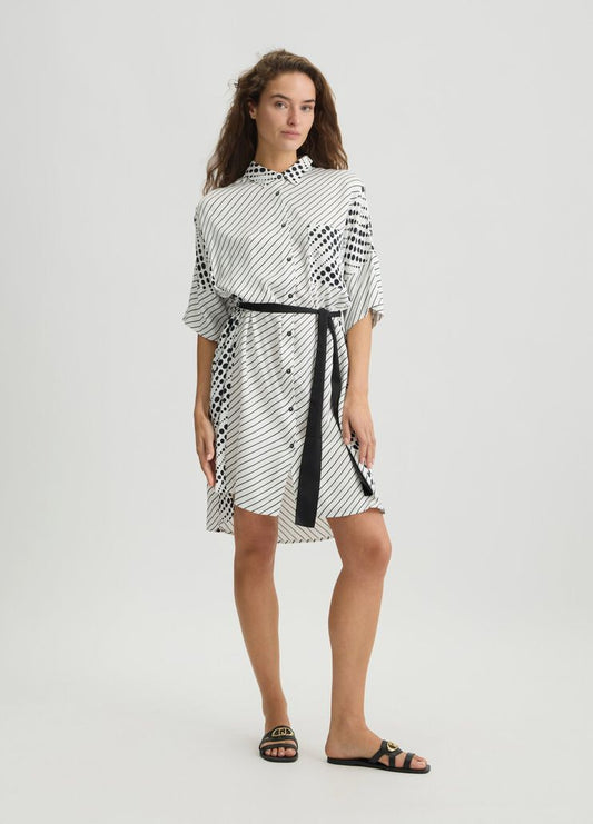 Vestito Chemisier Stampato Bianco E Nero