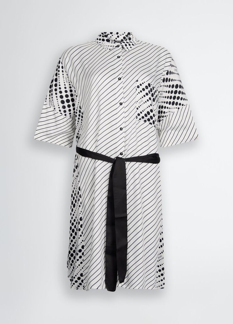 Vestito Chemisier Stampato Bianco E Nero