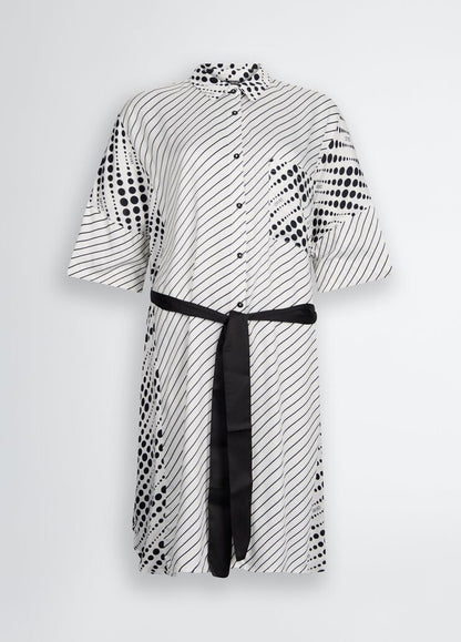 Vestito Chemisier Stampato Bianco E Nero
