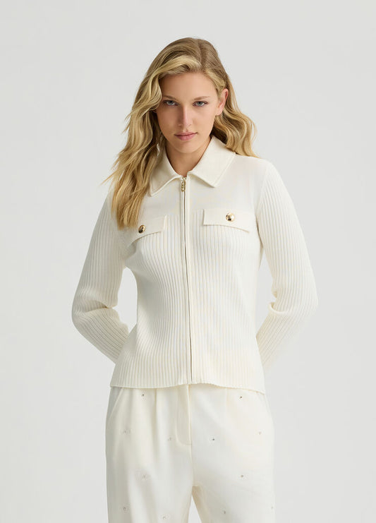 Cardigan Con Zip Bianco