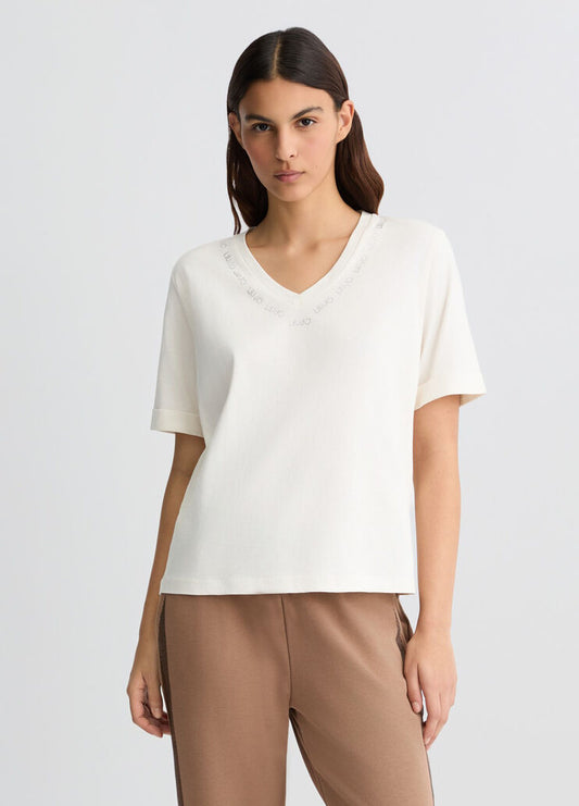 T-Shirt Con Logo E  Strass Bianca