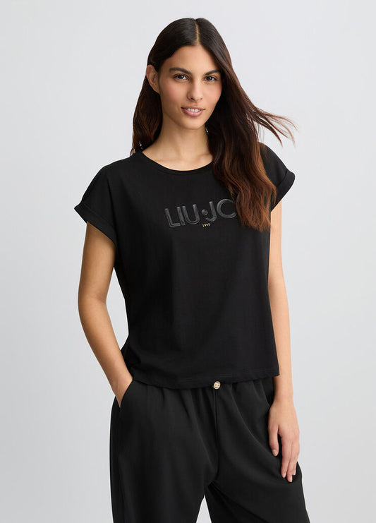 T-Shirt Nera In Cotone con Scritta