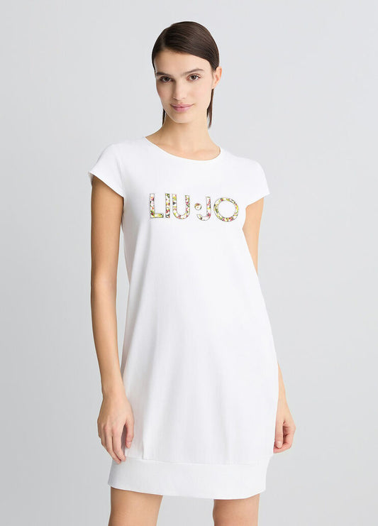 Abito Corto Con Logo Bianco