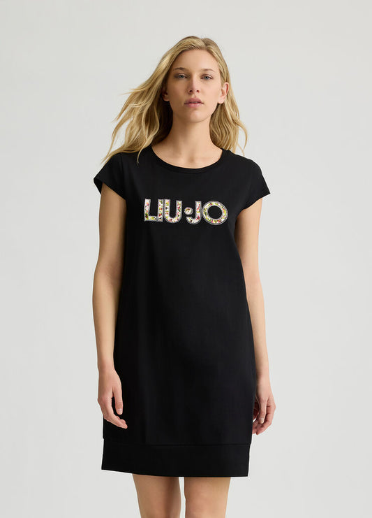 Abito Corto Con Logo Nero