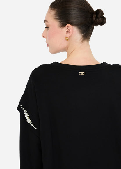 Felpa Con Perle Nera Liu Jo