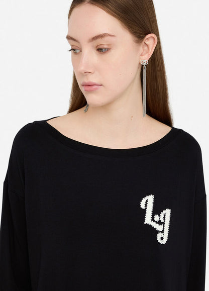 T-shirt con Logo e Strass Liu Jo