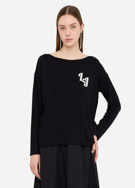 T-shirt con Logo e Strass Liu Jo