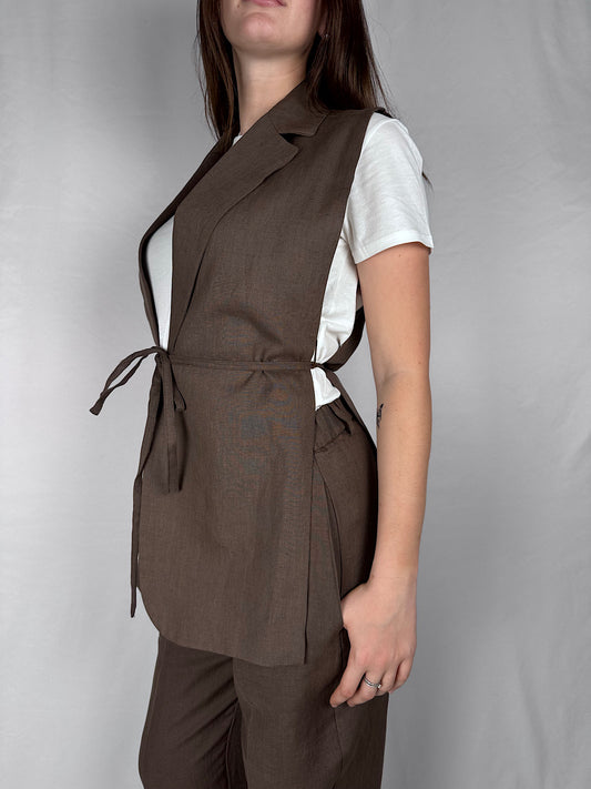 Gilet con Fianchi Aperti in Lino Vicolo Moro