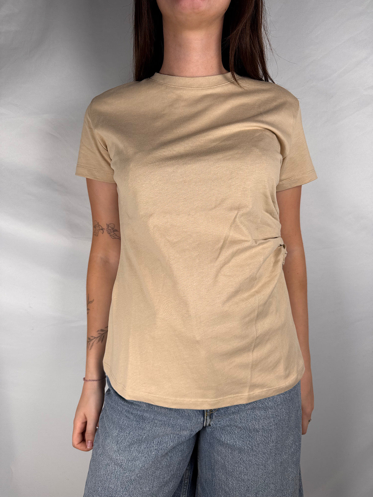 T-Shirt Mezza Manica Con Drappeggio Vicolo Beige