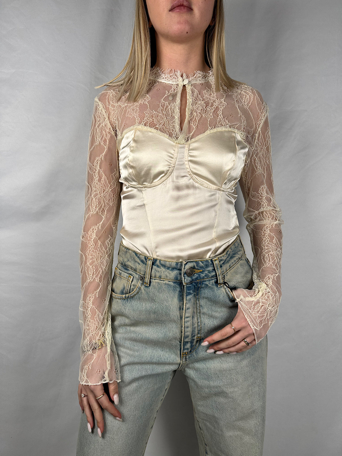 Body con Corsetto e Pizzo Panna Vicolo