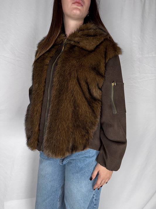 Bomber Eco Pelliccia Kaos Moro/Tabacco