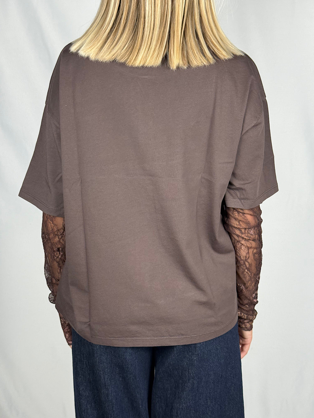 T-shirt con Maniche in Pizzo SusyMix Marrone