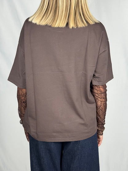 T-shirt con Maniche in Pizzo SusyMix Marrone