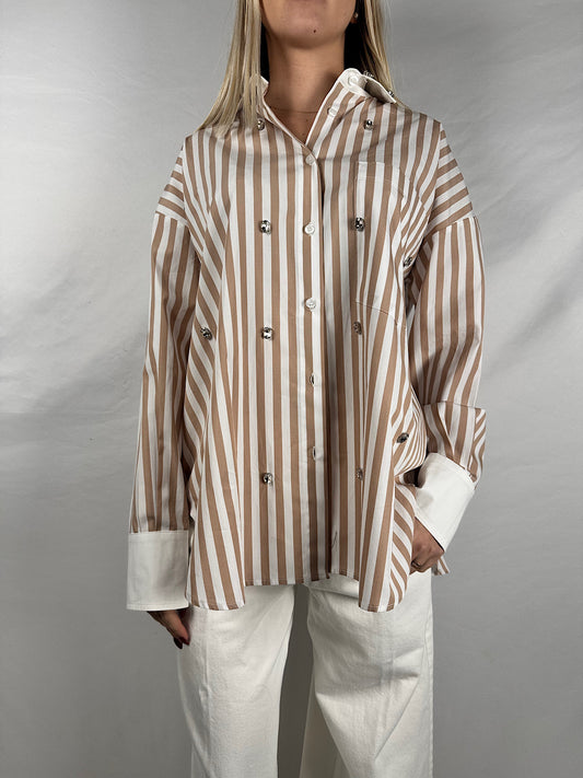 Camicia a Righe Beige con Cabochon Vicolo