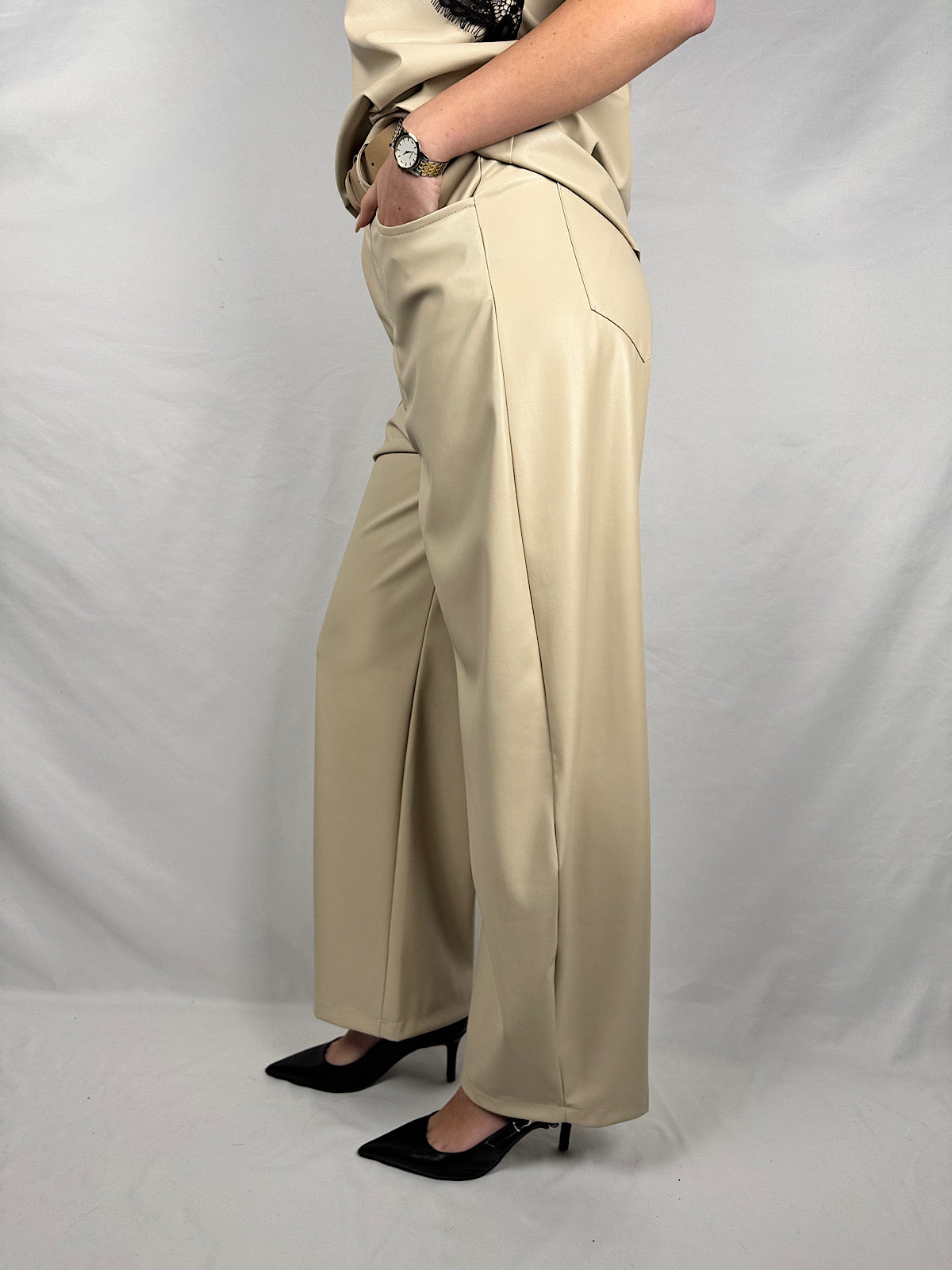Pantalone Eco-Pelle Beige Vicolo