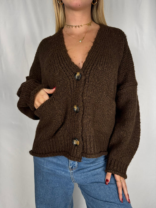 Maxi Cardigan con Bottoni Marrone Vicolo