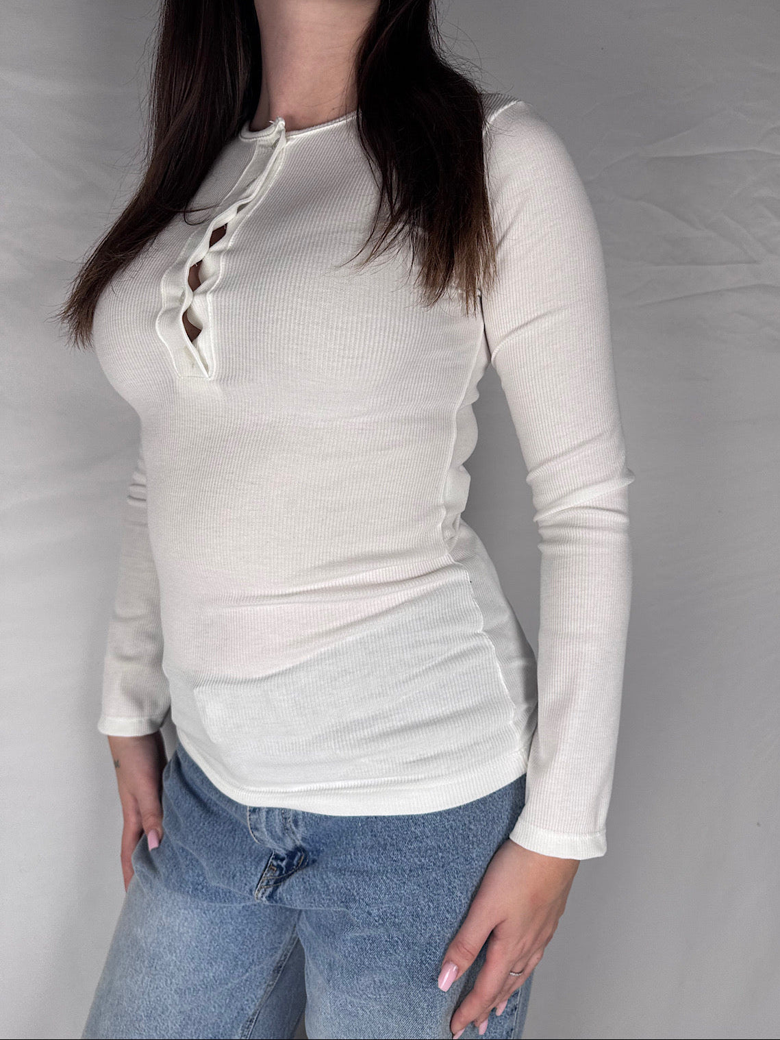 T-shirt Serafino a Costine Vicolo Naturale