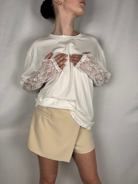 T-Shirt Maniche in Pizzo Bianca Armonia