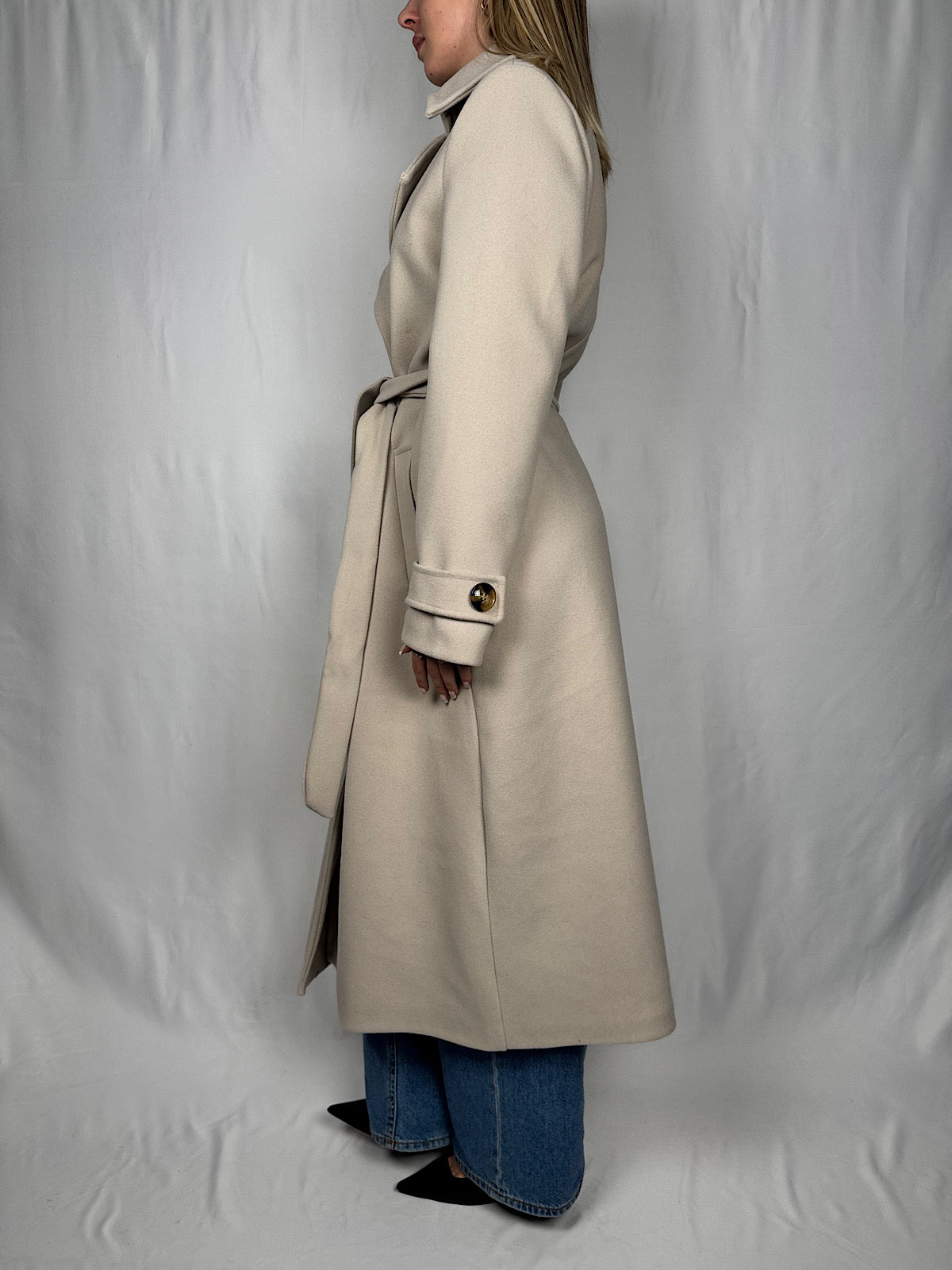 Capotto Doppio Petto con Cintura Beige Armonia