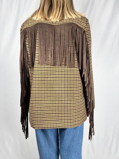 Giacca Pied Poule con Frange Marrone Armonia