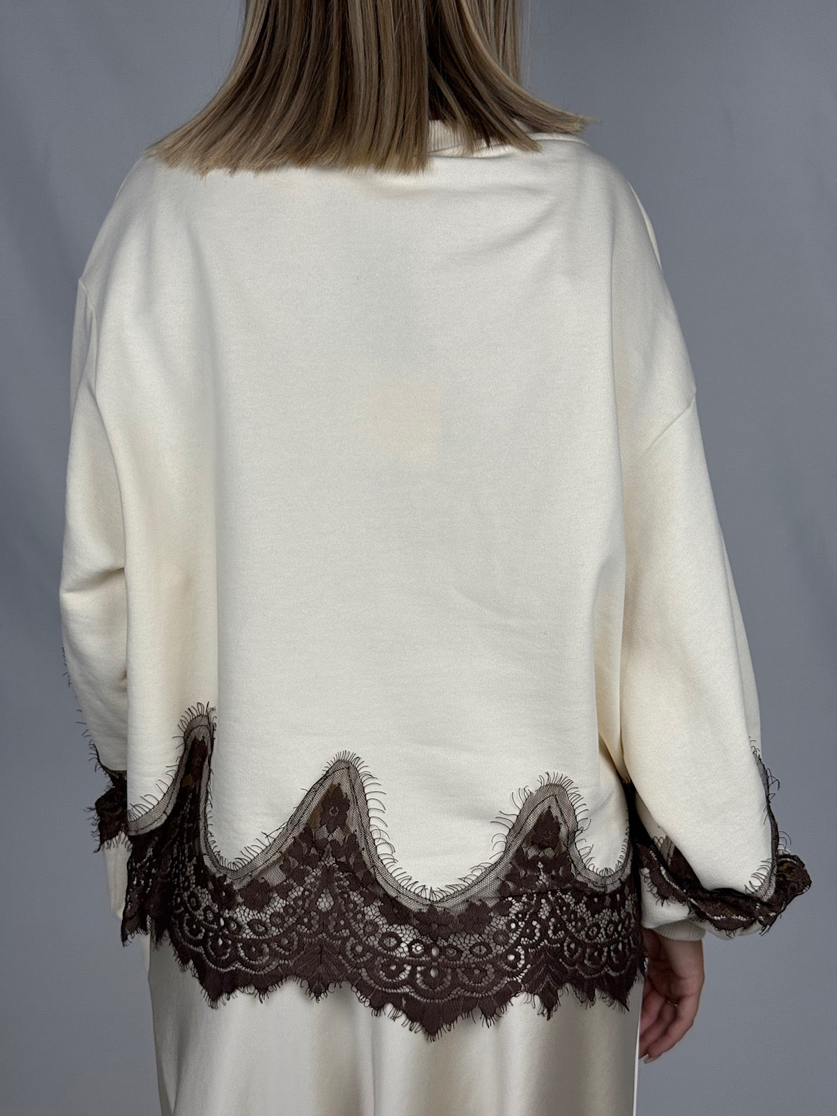 Felpa con Pizzo Marrone Tensione-In Panna