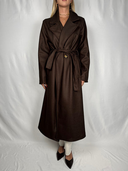 Cappotto Lungo con Cintura Marrone Armonia
