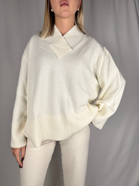 Maglia Collo V Bianca Vicolo