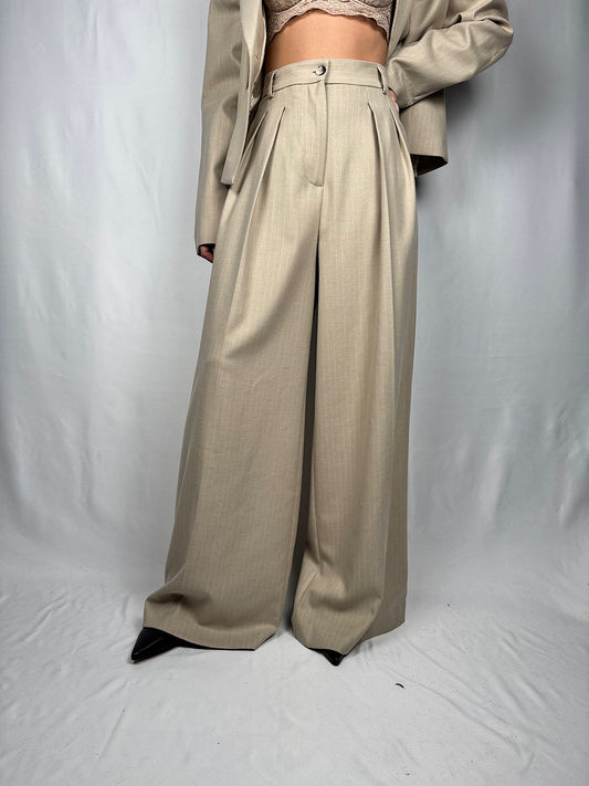 Pantalone Ampio Gessato Vicolo Beige