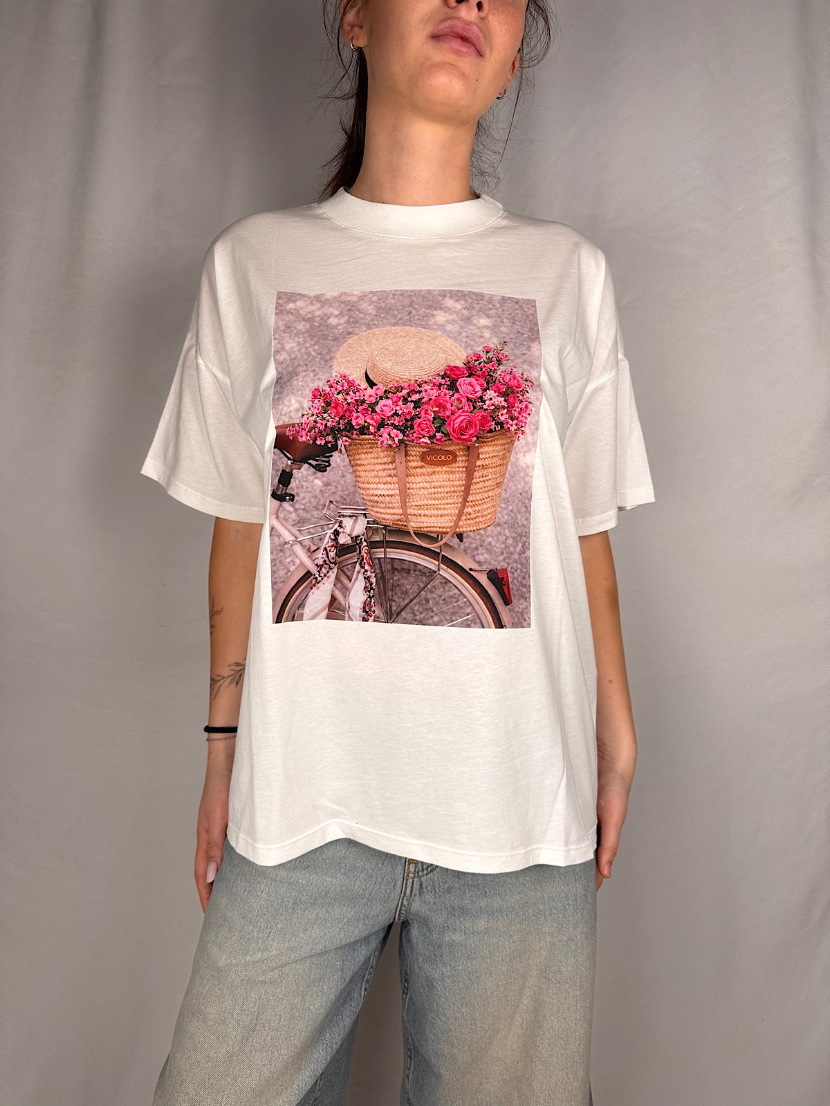 T-Shirt Stampa Fiori Vicolo Bianca